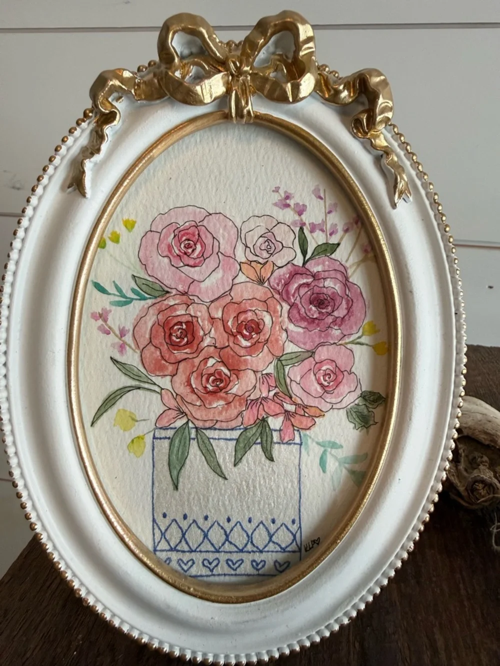 Hand crafted watercolor original in 4x6 white and Gold frame - Picture 3 of 5